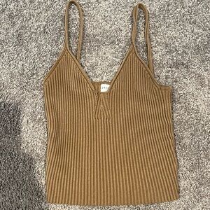 Brown Ribbed Spaghetti Strap Top